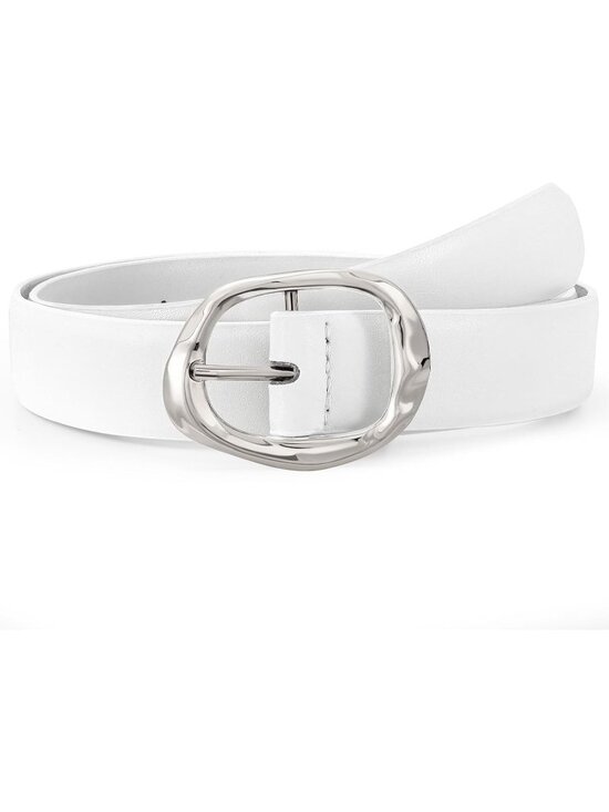 Accessories - Women's Silver White Soft Faux Leather Belt Simple Solid Waist Belt Gold Buckle